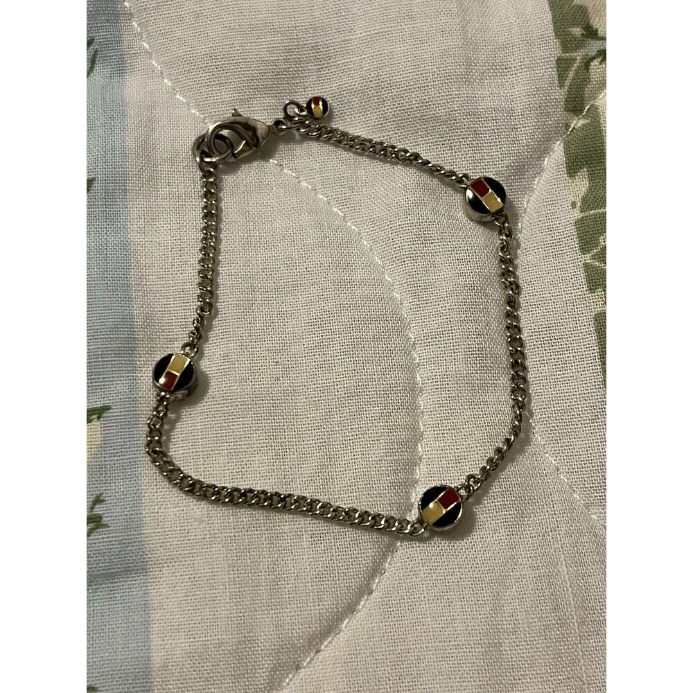 Vintage TOMMY HILFIGER Enamel Logo Bracelet Silver Tone Chain 7”